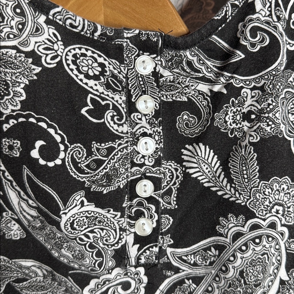 Roaman's Black Paisley 3/4 Sleeve Henley & Pant Set Size 3X (Fits 30W/32W) - Picture 5 of 9